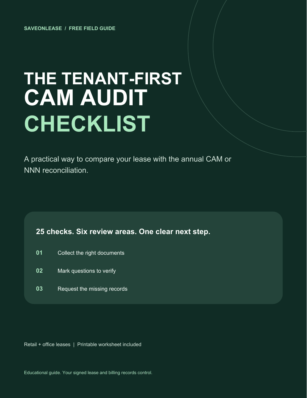 Cover of the eight-page Tenant-First CAM Audit Checklist
